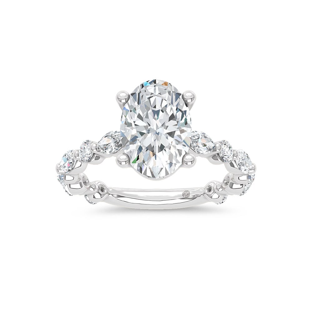 14K White Gold Lab Grown Diamond 4 Ct.Tw. Oval Shape Engagement Ring (Center 3 Ctw): 14K White Gold Lab Grown Diamond 4 Ct.Tw. Oval Shape Engagement Ring (Center 3 Ctw) 14k White Gold Stone Color: D-f Stone Clarity: Vs Each ring is presented in standard size 6.5. Complimentary resizin