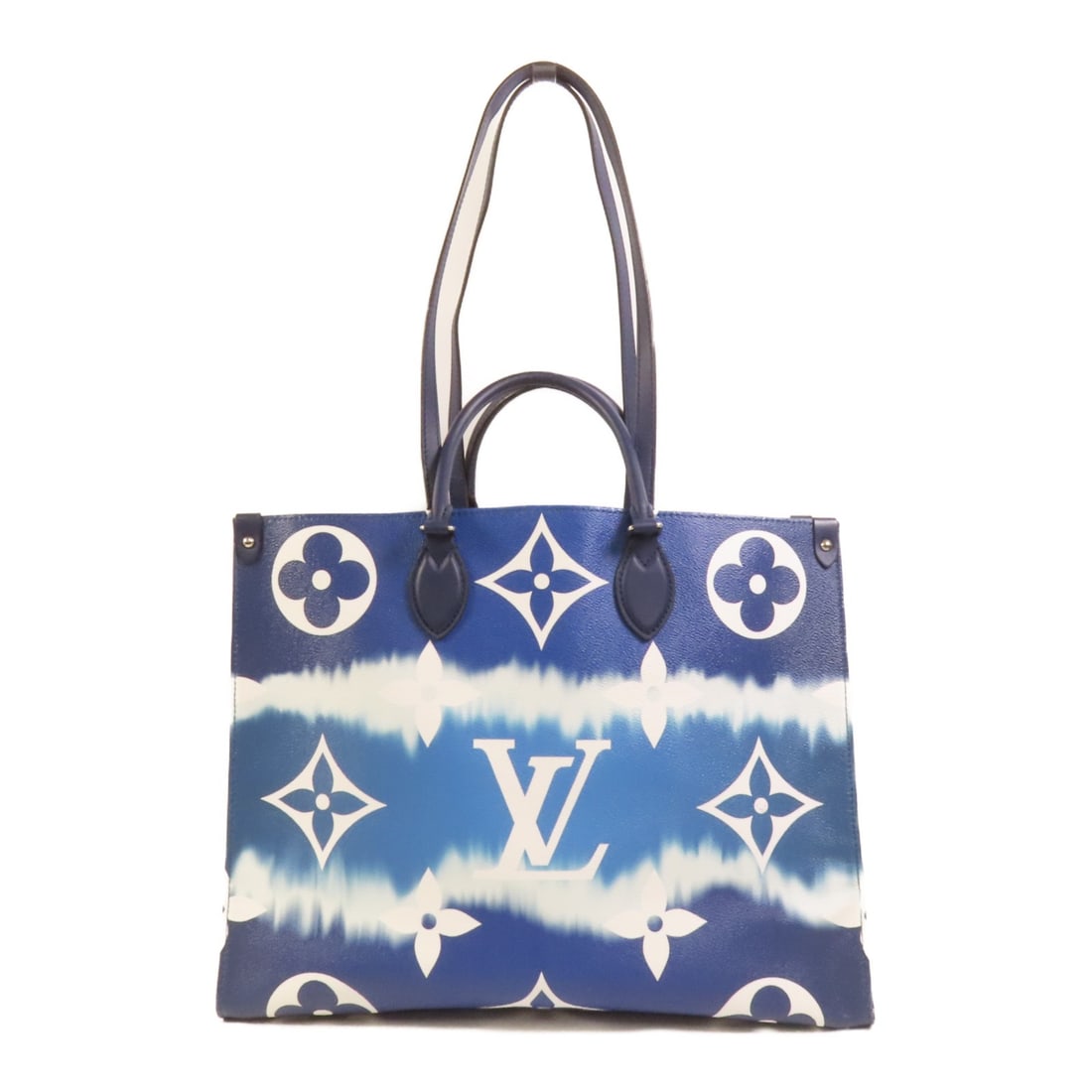 Louis Vuitton On The Go M45120 Blue Monogram Escale 2 Way Shoulder Bag: Louis Vuitton On The Go M45120 Blue Monogram Escale 2 Way Shoulder Bag Louis Vuitton On The Go 2 Way Shoulder Bag, model M45120, in Blue Monogram Escale. It is made with Escal x PVC coated canvas and 