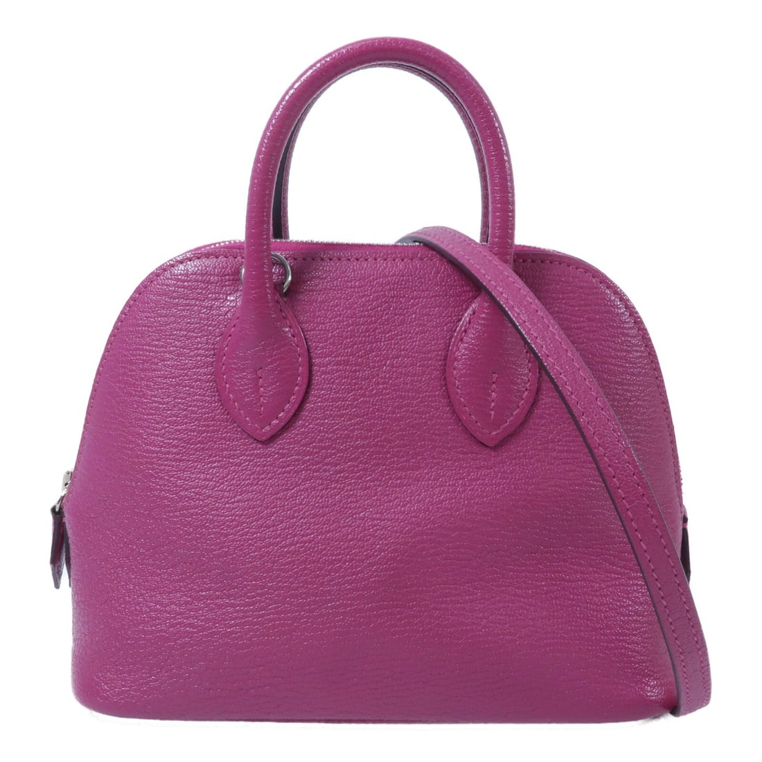 Hermes Mini Bolide Chevre Goatskin 2way Shoulder Bag Rose Purple PHW: Hermes Mini Bolide Chevre Goatskin 2way Shoulder Bag Rose Purple PHW Hermes Mini Bolide 2 Way Shoulder Hand Bag in Chevre leather, presented in rose purple and pink tones. This women's bag is a regula