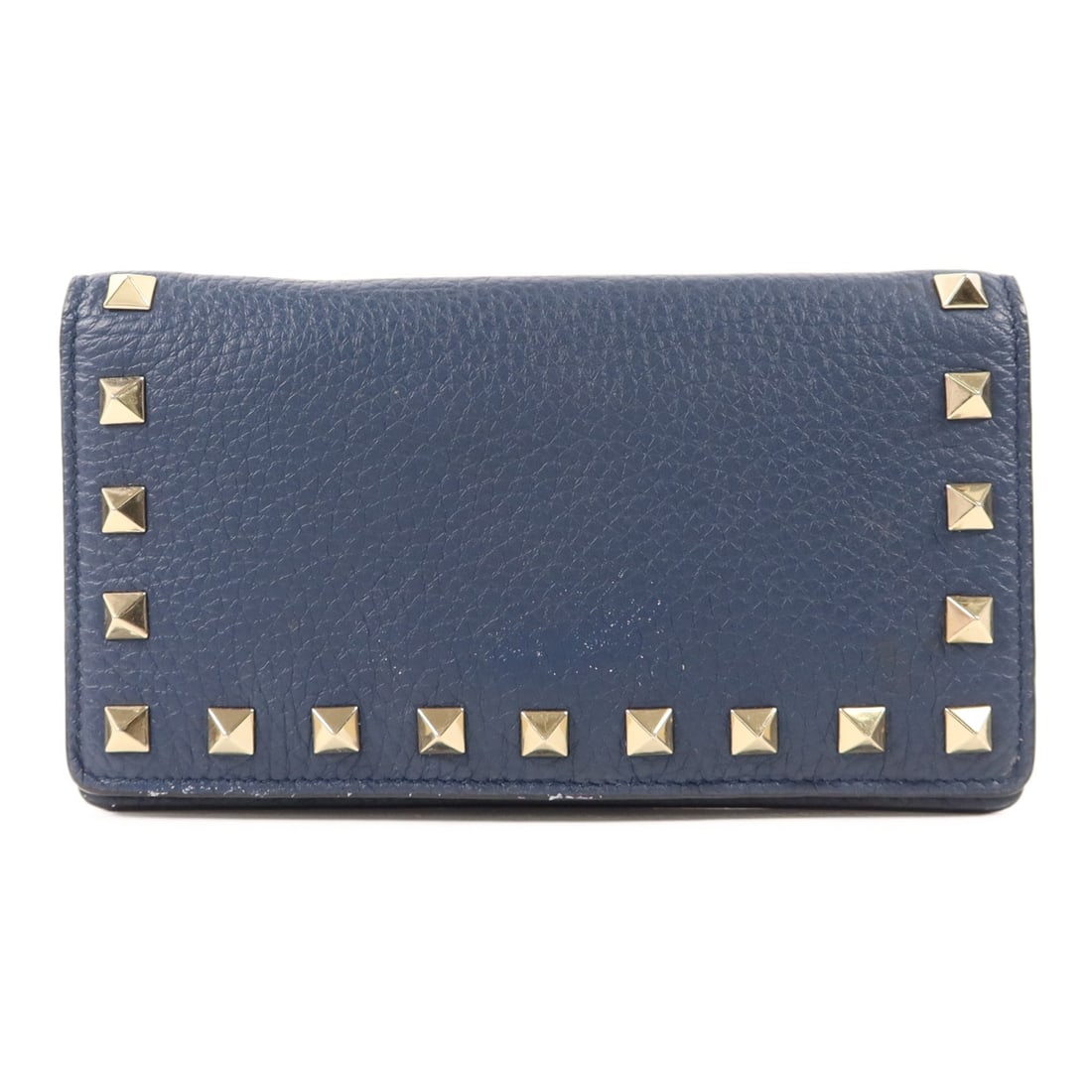 Valentino Rockstud Bifold Wallet Navy Calfskin Leather SHW: Valentino Rockstud Bifold Wallet Navy Calfskin Leather SHW Valentino SHW Rockstud Wallet in navy calfskin leather. This bifold purse is designed for women and features a hook button closure, three ope