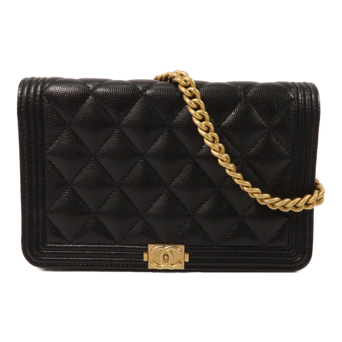 CHANEL Boy Wallet on Chain Black Lambskin Shoulder Bag GHW: CHANEL Boy Wallet on Chain Black Lambskin Shoulder Bag GHW A CHANEL Boy Wallet On Chain shoulder bag in black lambskin leather with gold-tone hardware. It features a regular size profile, a shoulder b