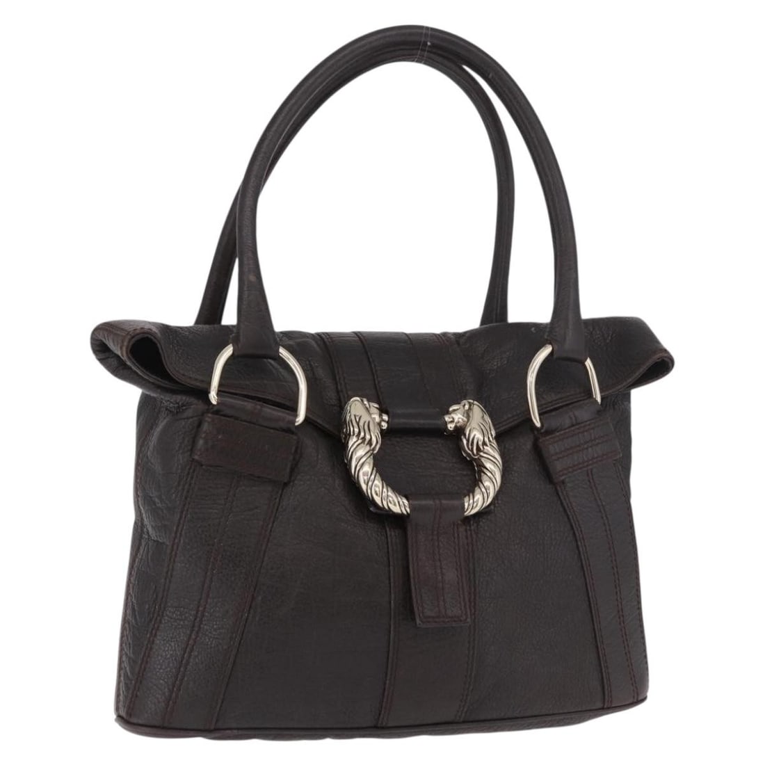 BVLGARI Leoni Leather Tote in Dark Brown with Gold Tone: BVLGARI Leoni Leather Tote in Dark Brown with Gold Tone Bvlgari Leoni tote bag in dark brown leather with gold-tone detailing, made in Italy. This women's tote includes only the bag shown in the photo