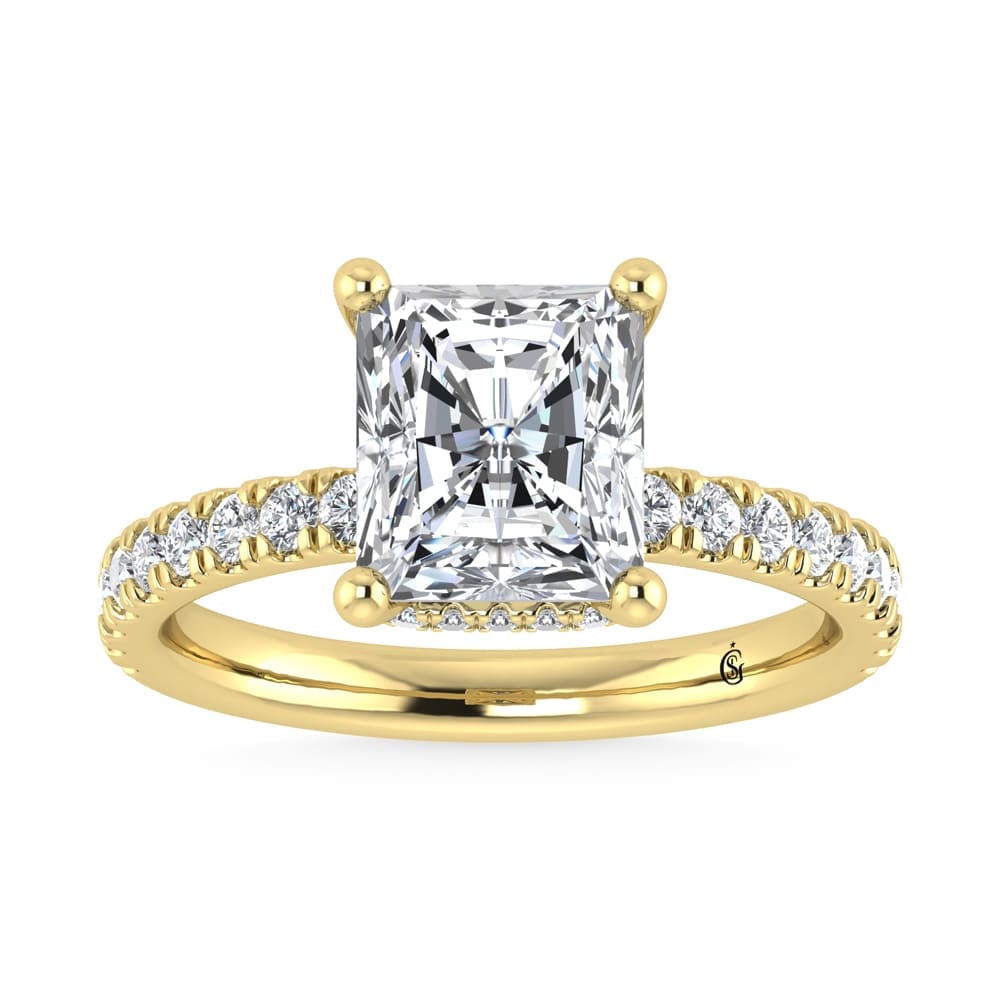 14K Yellow Gold Lab Grown Diamond 3 1/2 Ct.Tw. Radiant Shape Halo IGI Certified Engagement Ring (IGI: 14K Yellow Gold Lab Grown Diamond 3 1/2 Ct.Tw. Radiant Shape Halo IGI Certified Engagement Ring (IGI Certified Center 3ct) Discover subtle brilliance and modern elegance with our Hidden Halo Diamond E