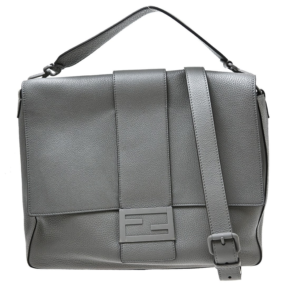 Fendi 7VA536 AG0L Gray Leather 2 Way Shoulder Messenger Bag: Fendi 7VA536 AG0L Gray Leather 2 Way Shoulder Messenger Bag This Fendi Baguette 2way messenger bag is crafted in gray leather and made in Italy. It features an outside pocket, one inside zipper pocket