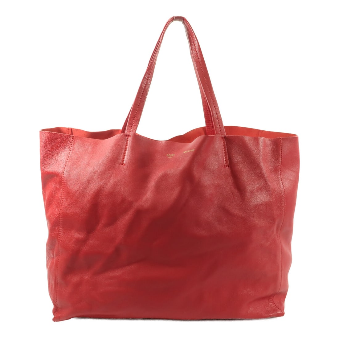 CELINE 166113DBT red calfskin leather shoulder tote bag: CELINE 166113DBT red calfskin leather shoulder tote bag A CELINE shoulder tote bag crafted in red calfskin (cowhide) leather. This women's tote features a structured silhouette with red frame color, o