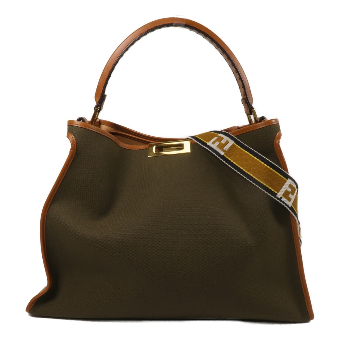 Fendi Peekaboo X-Lite Large 2Way Shoulder Bag 8BN304 Green Canvas: Fendi Peekaboo X-Lite Large 2Way Shoulder Bag 8BN304 Green Canvas Fendi Large Peekaboo X-Lite 2Way Shoulder Bag in green canvas. This bag features a turn lock closure, one inside button snap pocket, a