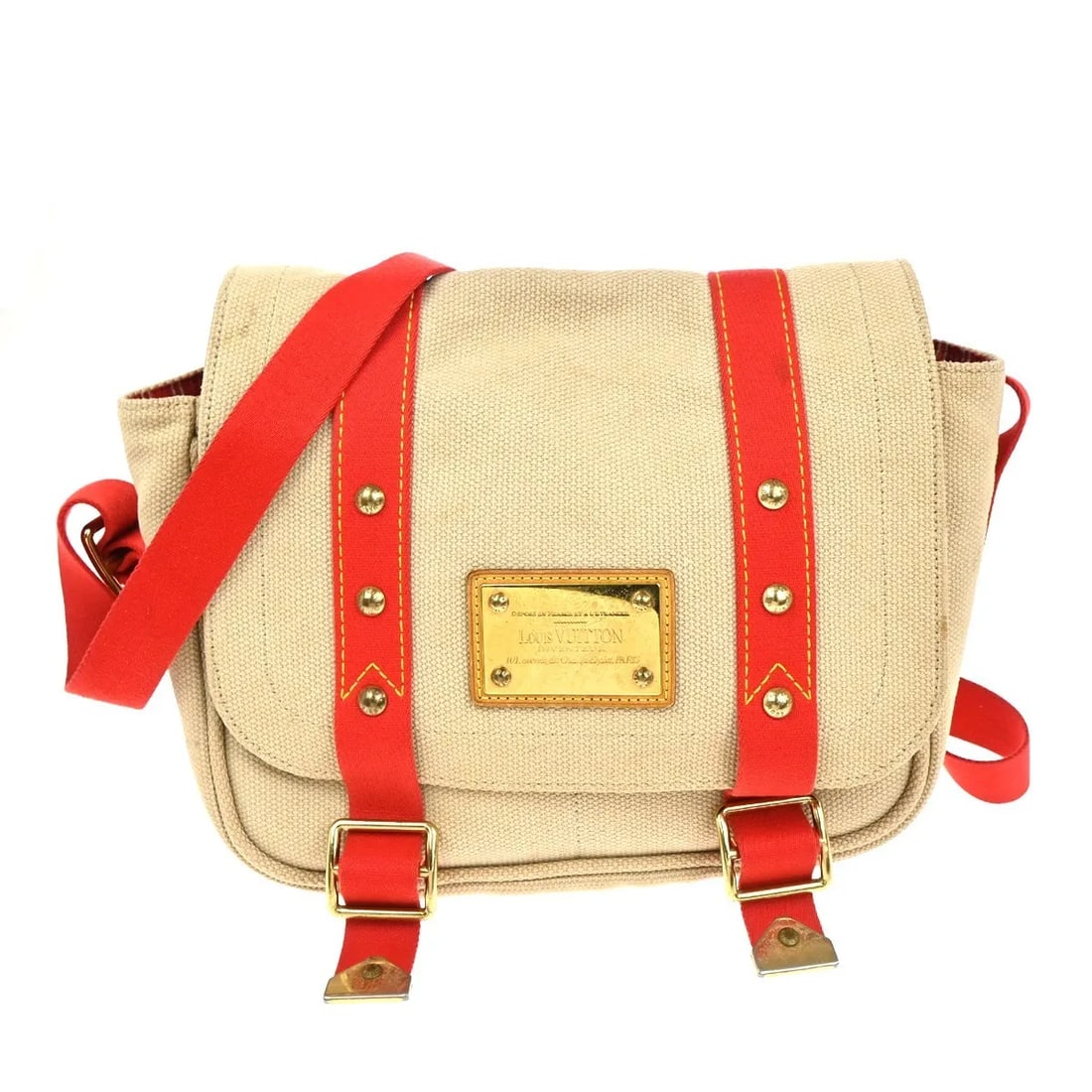 Louis Vuitton Antigua Besace Beige Canvas Messenger Purse France: Louis Vuitton Antigua Besace Beige Canvas Messenger Purse France The Louis Vuitton Antigua Besace Messenger Bag is crafted from beige canvas and designed for women. Featuring a spacious interior and p
