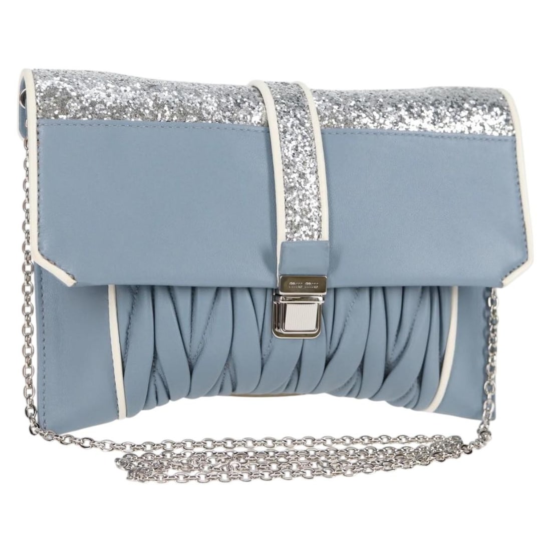 Miu Miu Matelasse Leather Shoulder Bag Light Blue Silver Tone: Miu Miu Matelasse Leather Shoulder Bag Light Blue Silver Tone Miu Miu matelasse chain shoulder bag in light blue leather with silver-tone accents. Made in Italy, this shoulder bag comes with a dust ba