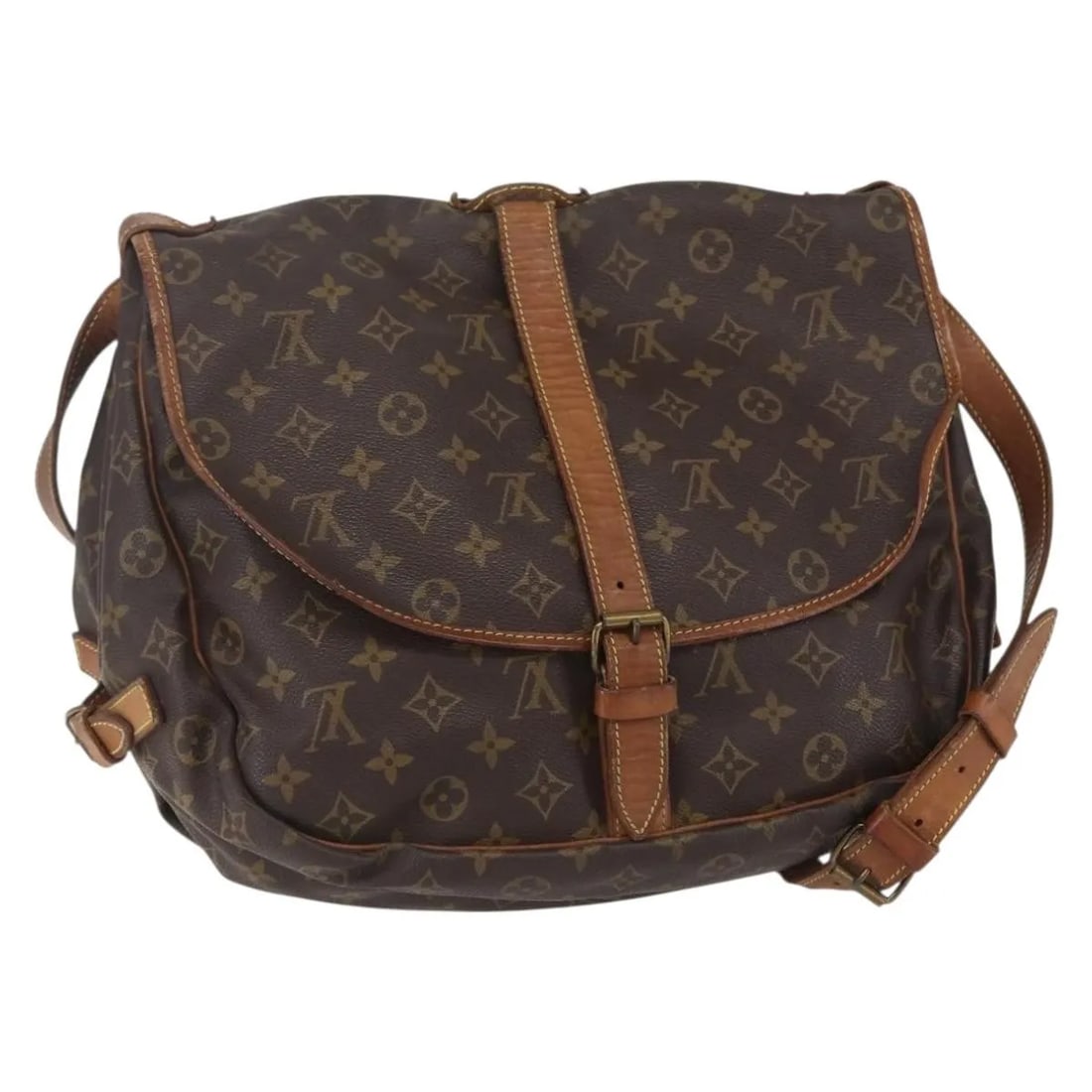 Louis Vuitton Saumur 35 Brown Canvas Shoulder Bag: Louis Vuitton Saumur 35 Brown Canvas Shoulder Bag The Louis Vuitton Saumur 35 handbag features the classic Monogram canvas design and is tailored for women. This pre-owned shoulder bag shows signs of 