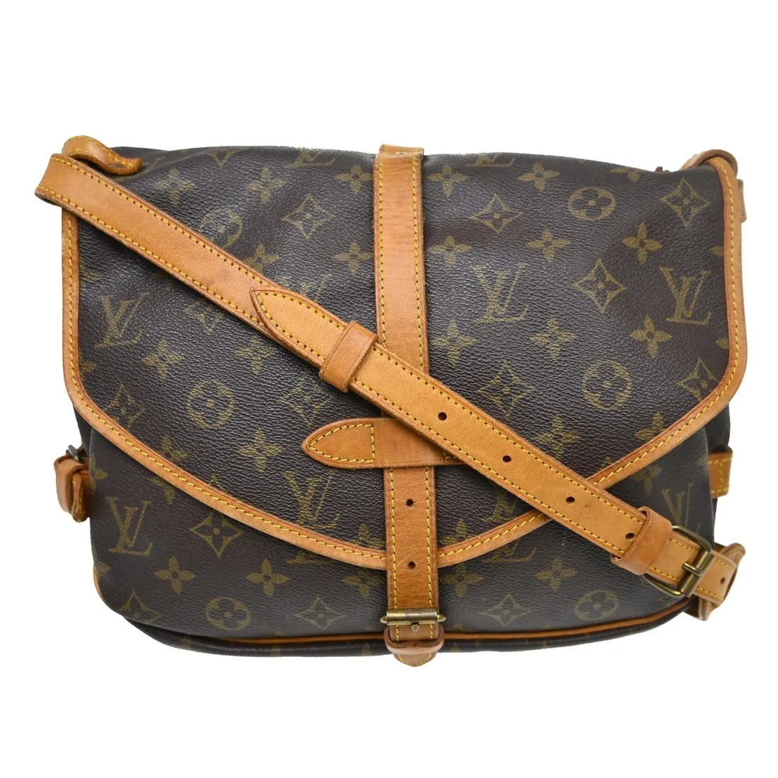 Louis Vuitton Saumur Unisex Brown Monogram Canvas Shoulder Bag: Louis Vuitton Saumur Unisex Brown Monogram Canvas Shoulder Bag Vintage Louis Vuitton Saumur bag in monogram canvas with a brown finish. This unisex piece is made in France and remains in good conditio