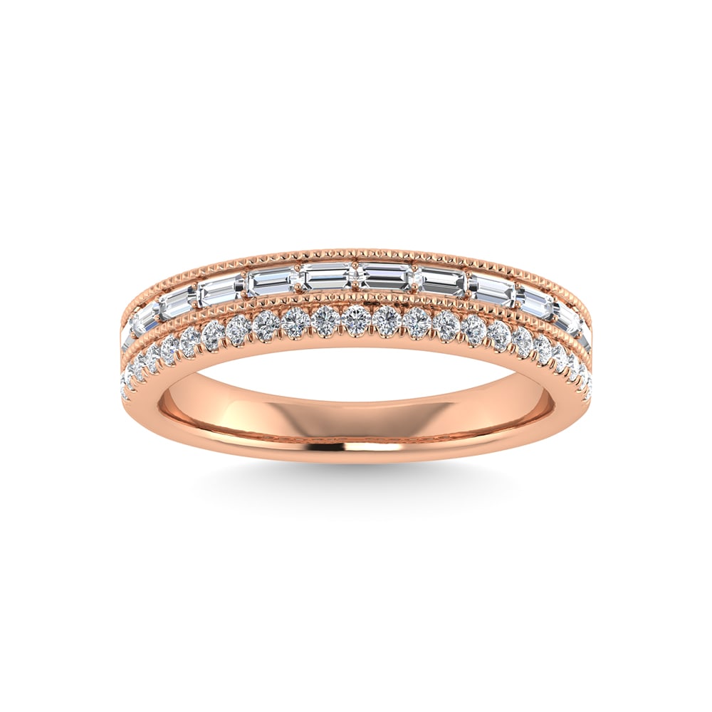 14K Rose Gold Diamond 1/3 Ct.Tw. Fashion Bands: 14K Rose Gold Diamond 1/3 Ct.Tw. Fashion Bands 14k Rose Gold Stone Color: G-h Stone Clarity: Si2 Each ring is presented in standard size 6.5. Complimentary resizing is available between sizes 510 (in 