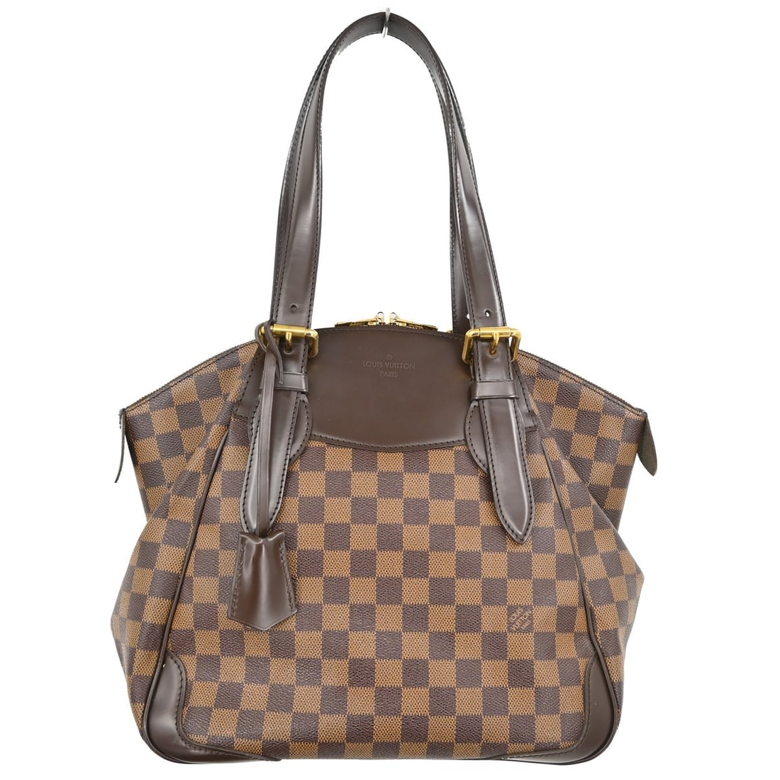 Louis Vuitton Verona MM Damier Canvas Brown Zip Tote N41118: Louis Vuitton Verona MM Damier Canvas Brown Zip Tote N41118 Vintage Louis Vuitton Verona MM tote handbag in brown Damier canvas and leather with double handles and a zip closure. The bag features inne
