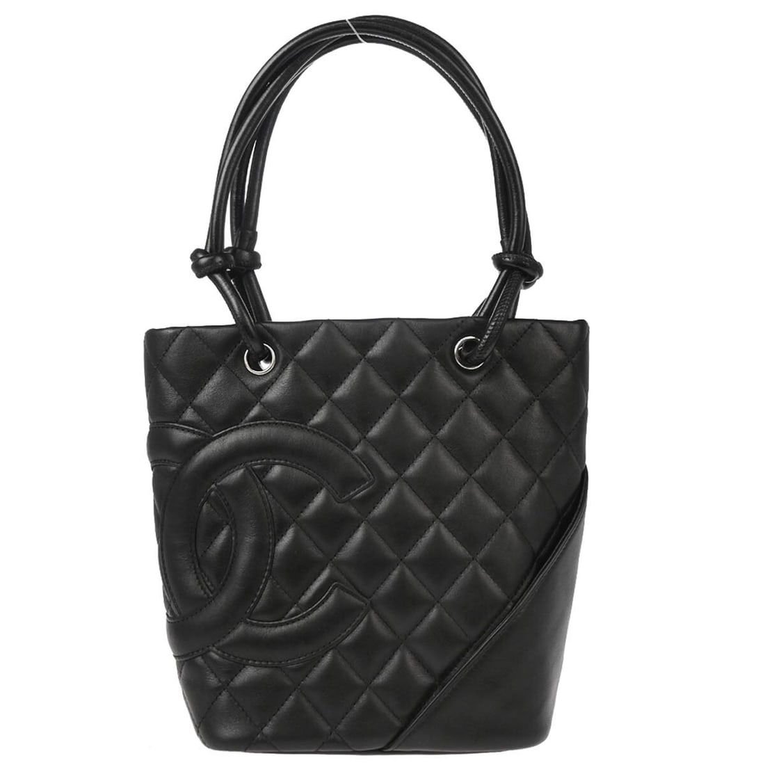 CHANEL Cambon Ligne Black Calfskin Leather Tote Bag: CHANEL Cambon Ligne Black Calfskin Leather Tote Bag Chanel Cambon Ligne tote handbag in black calfskin leather with a quilted matelasse design and logo accents. This medium tote features double black 