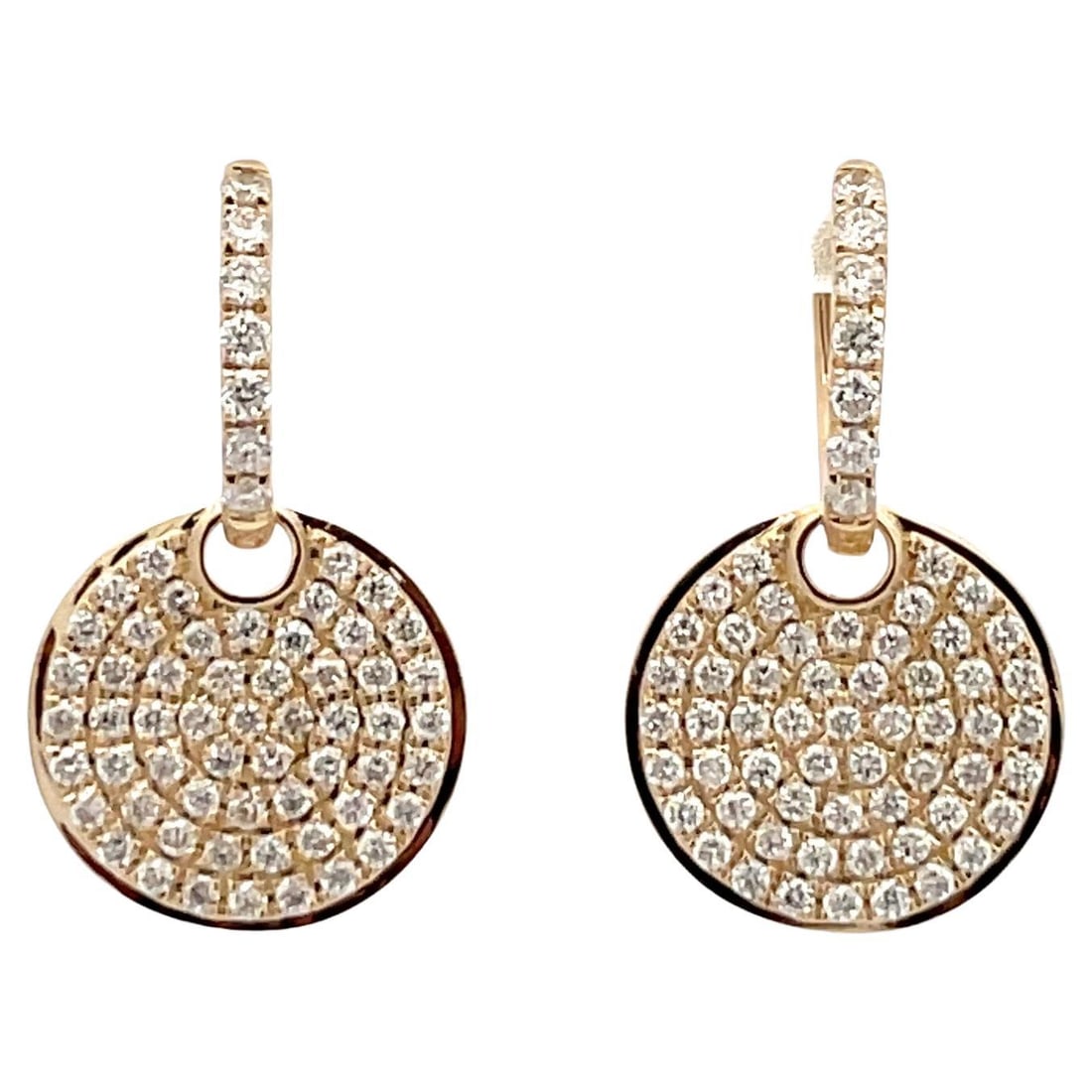 Harbor Diamonds 14K Yellow Gold Diamond Disc Hoop Earrings 0.89 Carats: Harbor Diamonds 14K Yellow Gold Diamond Disc Hoop Earrings 0.89 Carats These exquisite Diamond Disc Hoop Earrings are crafted from 14 karat yellow gold, showcasing a contemporary design. The earrings 