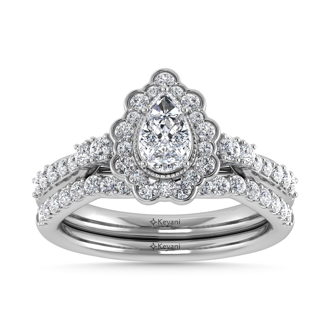 14K White Gold Diamond 1 Ct.Tw. Pear Shape Bridal Ring: 14K White Gold Diamond 1 Ct.Tw. Pear Shape Bridal Ring 14k White Gold Stone Color: G-h Stone Clarity: Si2 Each ring is presented in standard size 6.5. Complimentary resizing is available between sizes