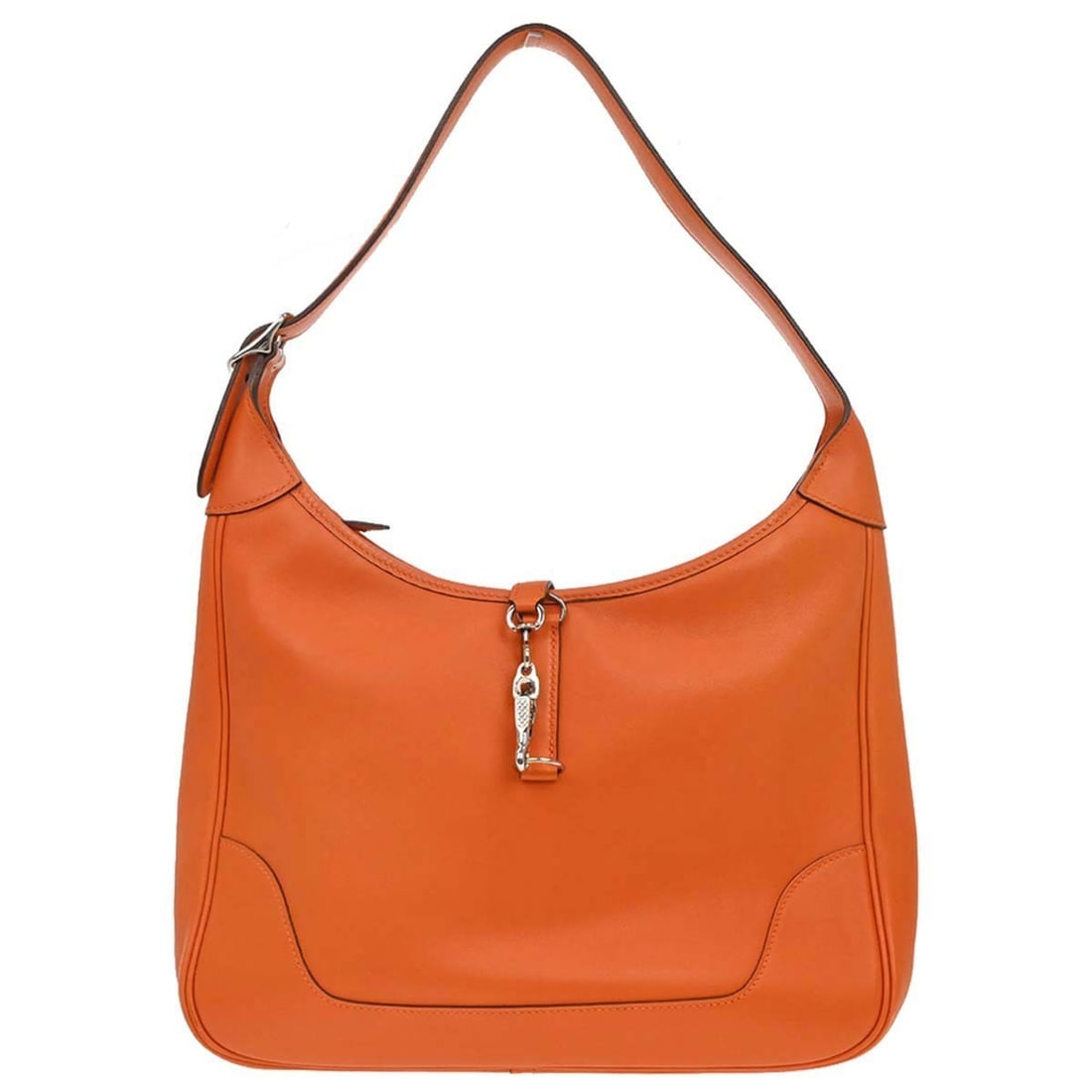 Hermes Trim 31 Swift Leather Shoulder Bag Orange France: Hermes Trim 31 Swift Leather Shoulder Bag Orange France Hermes Trim 31 shoulder bag in orange Swift leather with brown leather shoulder strap and beige leather lining. This medium shoulder bag feature