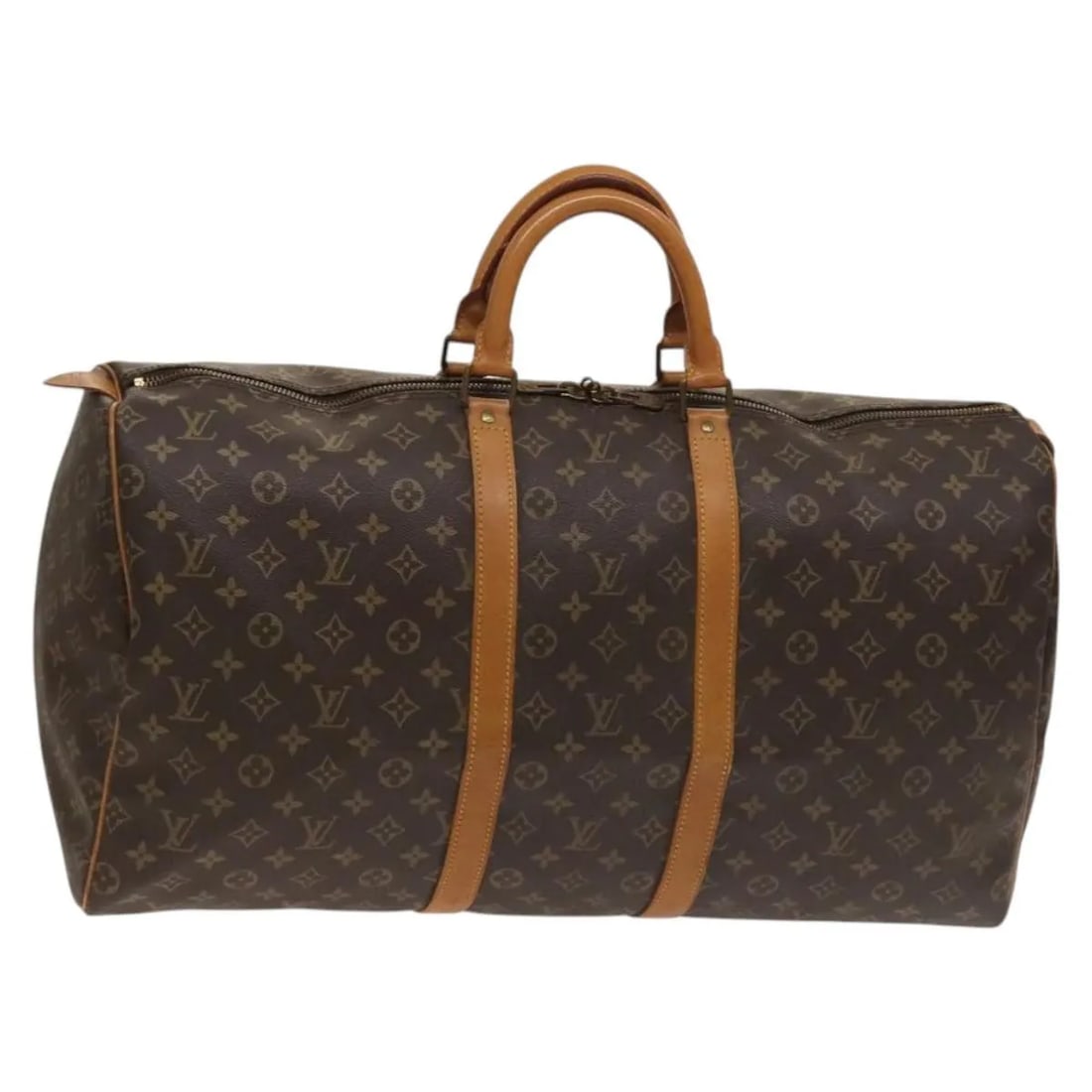 Unisex Louis Vuitton Keepall 55 Brown Canvas Travel Bag: Unisex Louis Vuitton Keepall 55 Brown Canvas Travel Bag This Louis Vuitton Keepall 55 Boston bag is crafted from brown monogram canvas and designed for unisex use. It measures 55cm x 27cm x 25cm and o