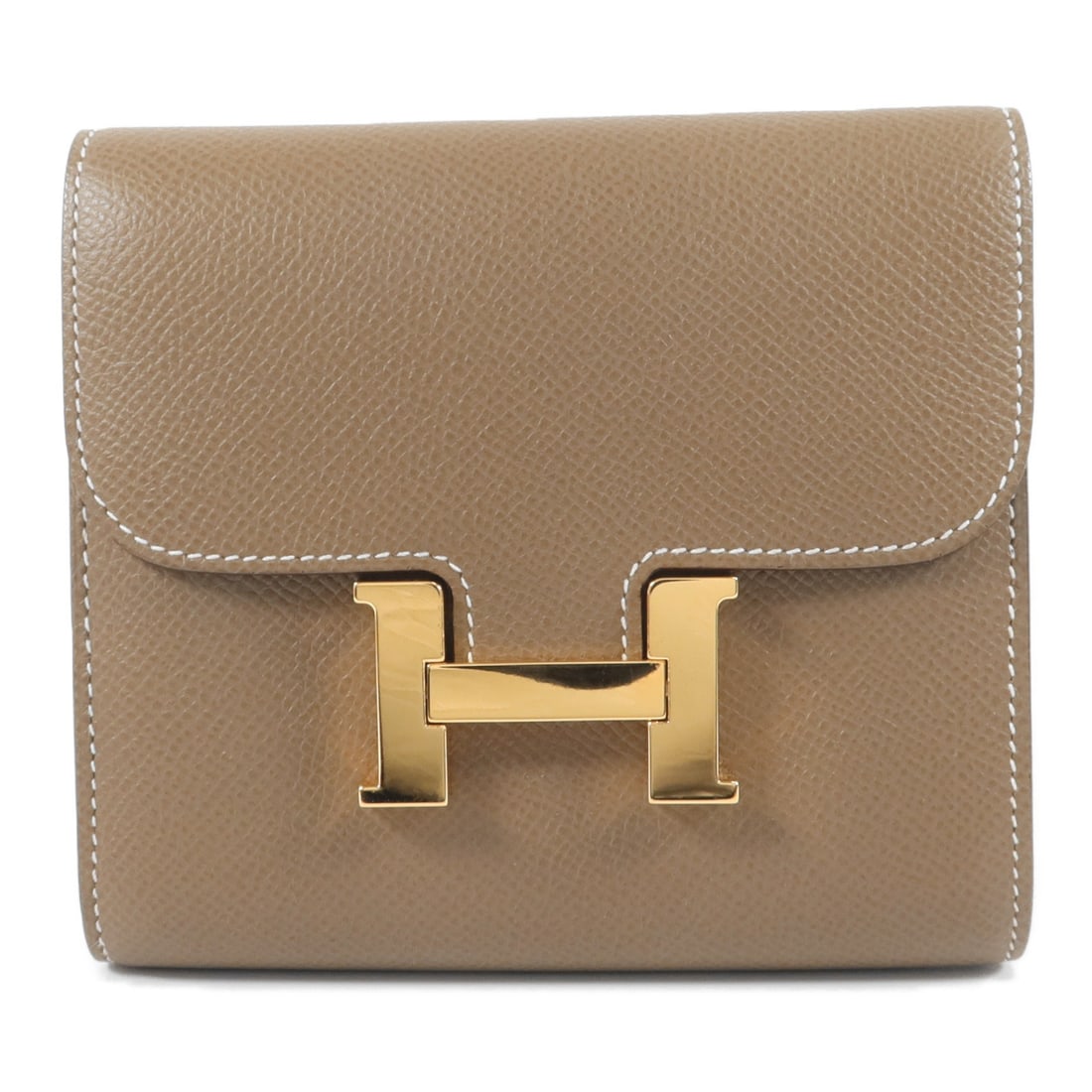 Hermes Constance Compact Wallet Etoupe Epsom Calfskin Gold Hardware: Hermes Constance Compact Wallet Etoupe Epsom Calfskin Gold Hardware Hermes Constance Compact Wallet in Etoupe Grey, made with Epsom and calfskin (cowhide). This wallet features a flap closure and a pr