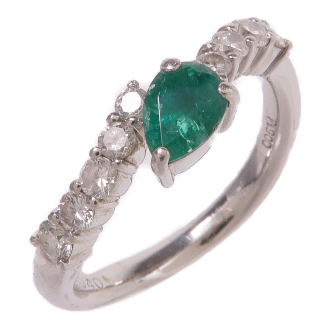 Pt900 Platinum Emerald Diamond Ring Size 6.5 for Women (1 of 10)