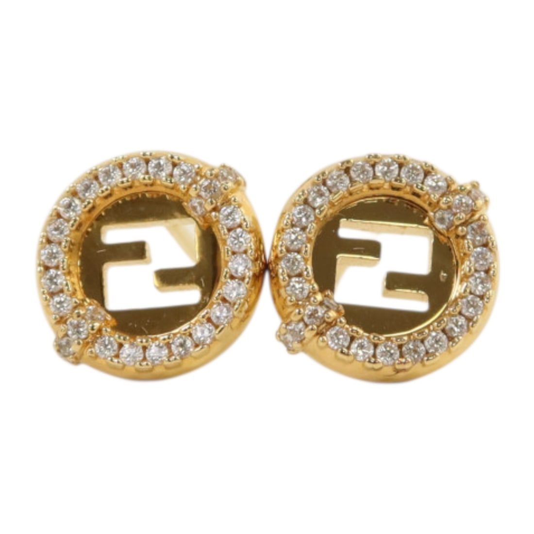 FENDI 8AL079 Gold Tone Metal Pierced Earrings with Box: FENDI 8AL079 Gold Tone Metal Pierced Earrings with Box Fendi earrings model 8AL079 in gold-tone metal. The item is in very good AB condition and comes with a storage box. Date code IT2525 is noted in 