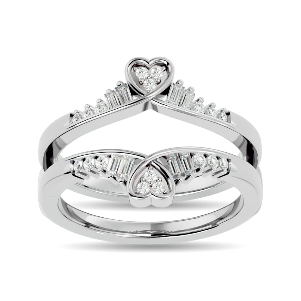 Diamond 1/4 Ct.tw Round and Tapper Guard Ring in 14K White Gold: Diamond 1/4 Ct.tw Round and Tapper Guard Ring in 14K White Gold 14k White Gold Stone Color: Gh Stone Clarity: Si2 Each ring is presented in standard size 6.5. Complimentary resizing is available