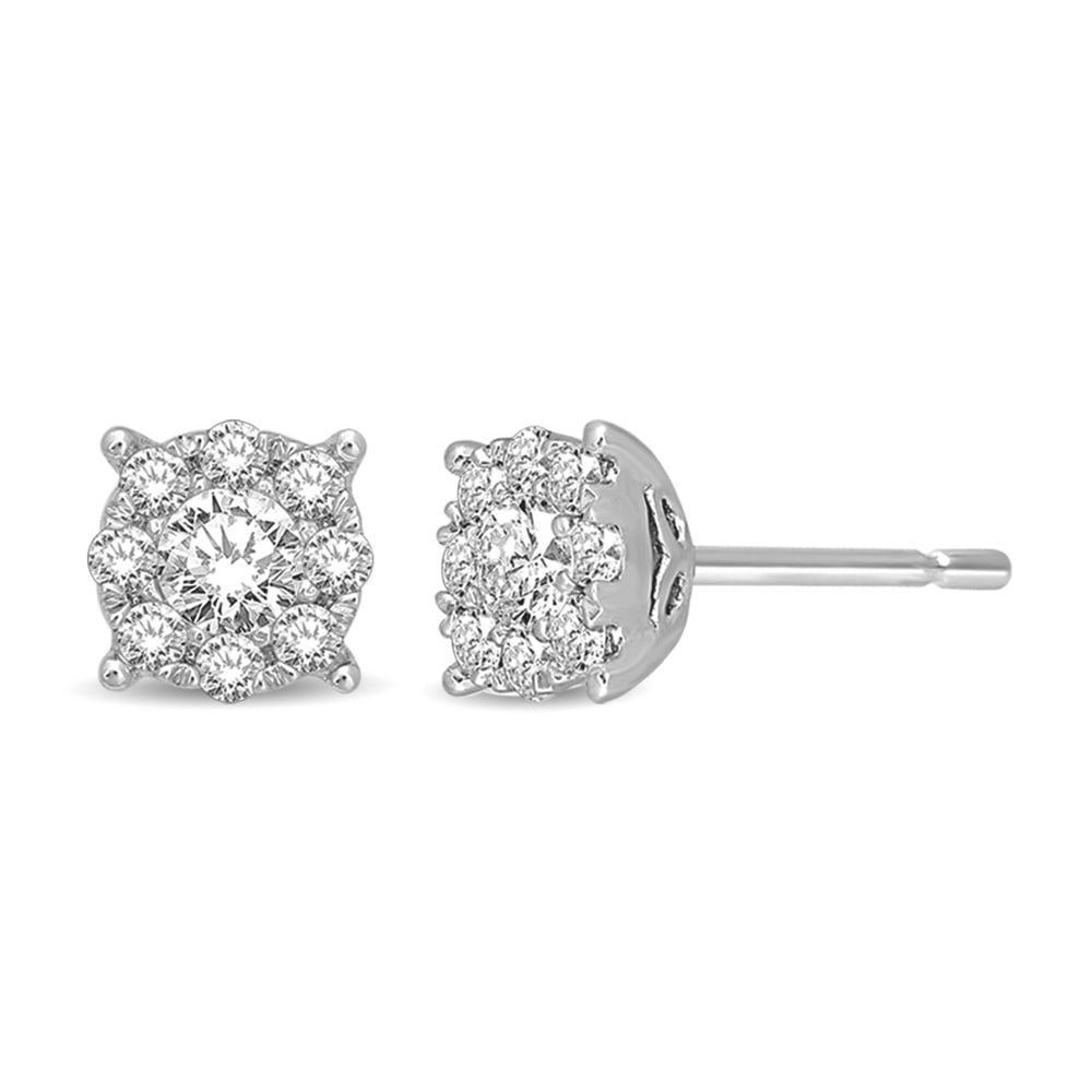 14K White Gold 1/2 Ct.tw Diamond Drop Earrings: 14K White Gold 1/2 Ct.tw Diamond Drop Earrings This 14K white gold drop Earrings showcases 1/2 Ct.Tw. round diamond at center and surrounded by smaller diamonds. 14k White Gold Stone Color: Gh Stone