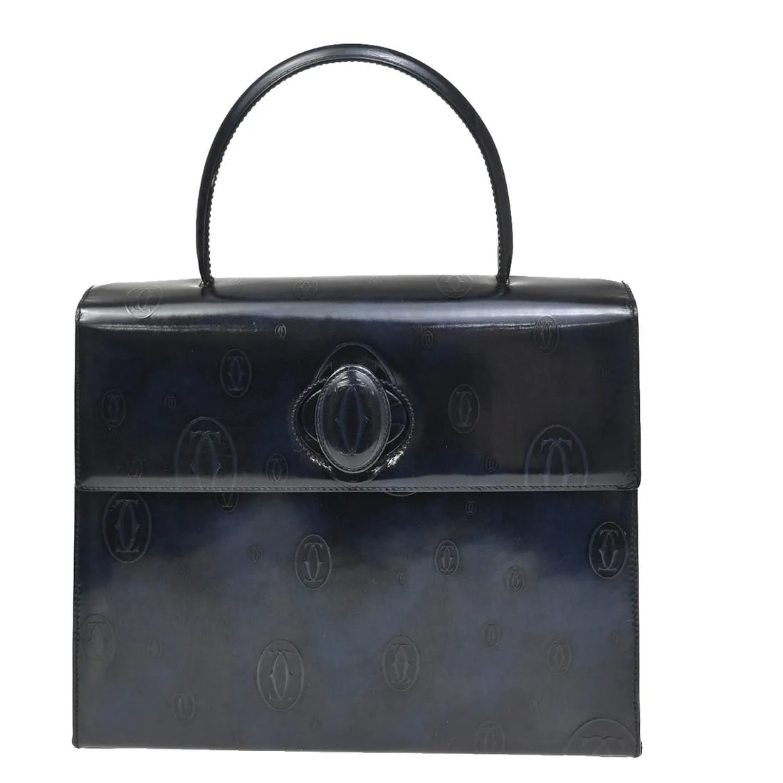 Cartier Happy Birthday Navy Patent Leather Handbag: Cartier Happy Birthday Navy Patent Leather Handbag This Cartier Happy Birthday handbag for women features navy patent leather construction with a sleek, polished finish. The bag measures 28 cm in widt