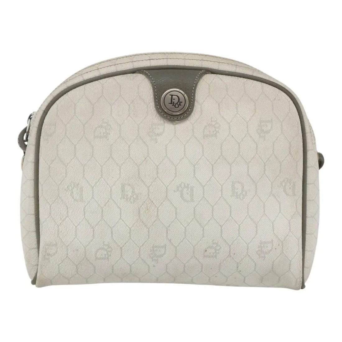 Christian Dior Vintage Honeycomb Shoulder Bag White Canvas Leather: Christian Dior Vintage Honeycomb Shoulder Bag White Canvas Leather This Christian Dior vintage honeycomb shoulder bag features a white canvas exterior with leather accents. The bag is designed for wom