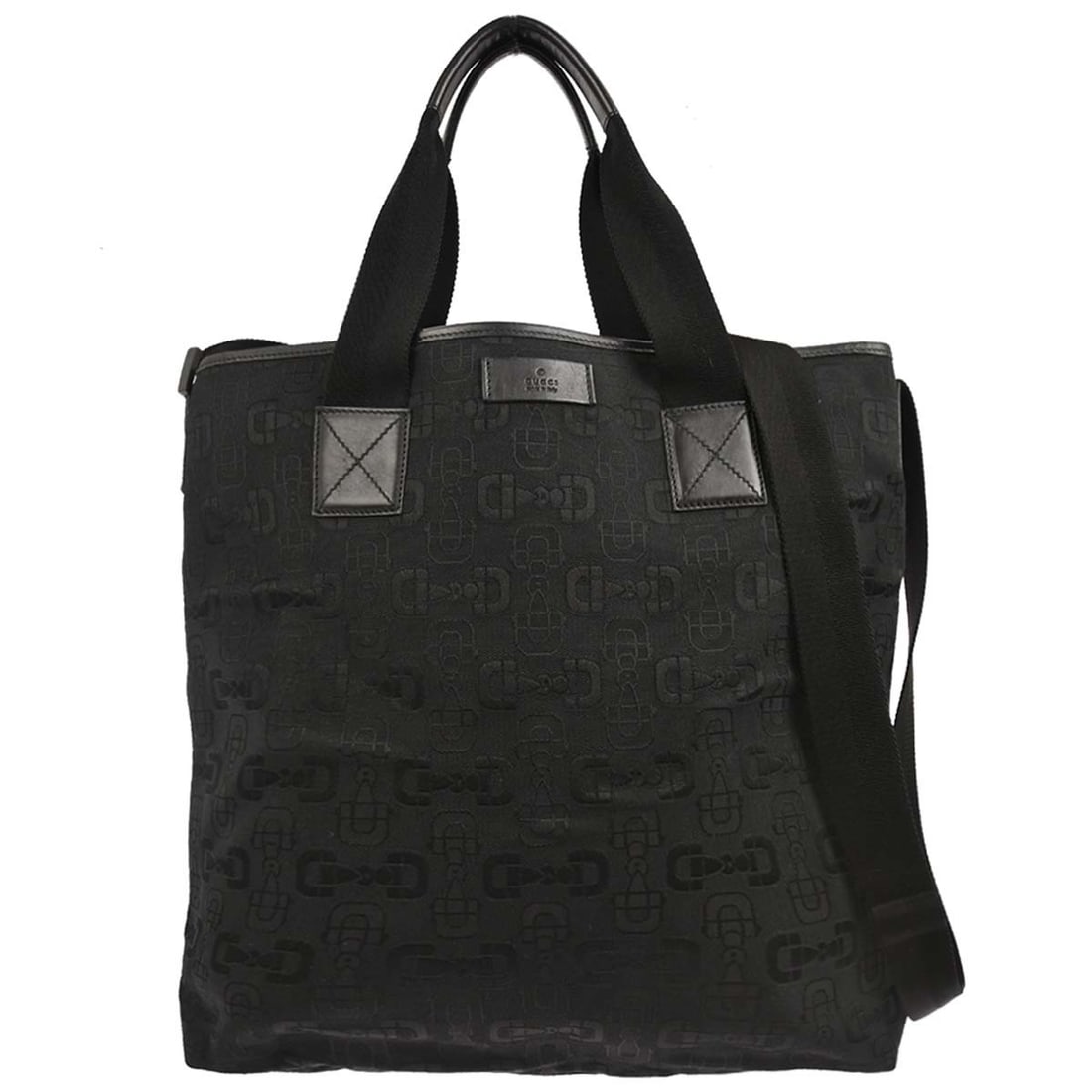 Gucci GG Large Black Canvas Leather 2 Way Tote Handbag: Gucci GG Large Black Canvas Leather 2 Way Tote Handbag Gucci black canvas and leather 2-way handbag in a large size, made in Italy. It features the Gucci GG pattern, black exterior and lining, and a v