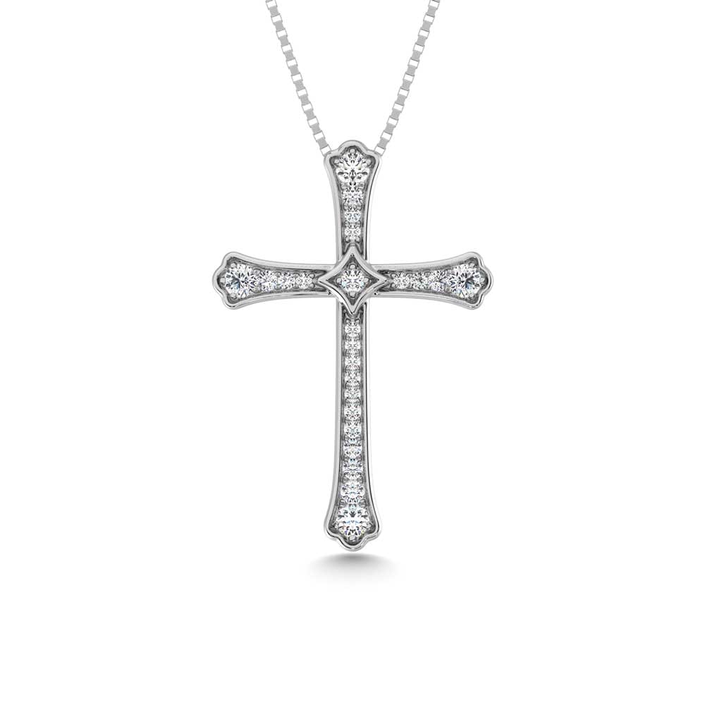 14K White Gold Diamond 1/4 Ct.Tw. Cross Pendant: 14K White Gold Diamond 1/4 Ct.Tw. Cross Pendant 14k White Gold Stone Color: G-h Stone Clarity: I1 Unless otherwise specified, pendants that include a chain are paired with our standard 18-inch length.