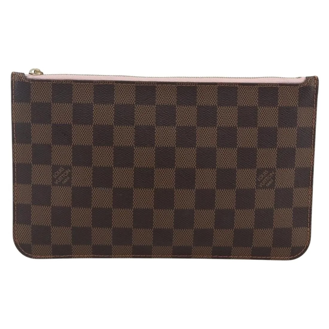 Louis Vuitton Neverfull Pochette Brown Canvas Clutch France: Louis Vuitton Neverfull Pochette Brown Canvas Clutch France The Louis Vuitton Neverfull Pochette in Damier canvas features a classic brown color and is designed for women. This pouch is crafted in Fra