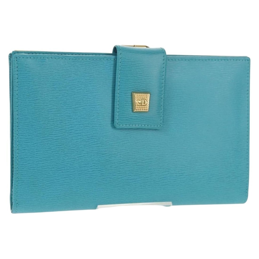 Christian Dior Light Blue Leather Long Wallet Gold Auth 154096V: Christian Dior Light Blue Leather Long Wallet Gold Auth 154096V This Christian Dior long wallet embodies elegance with its light blue leather exterior complemented by gold accents. Crafted in Spain, i