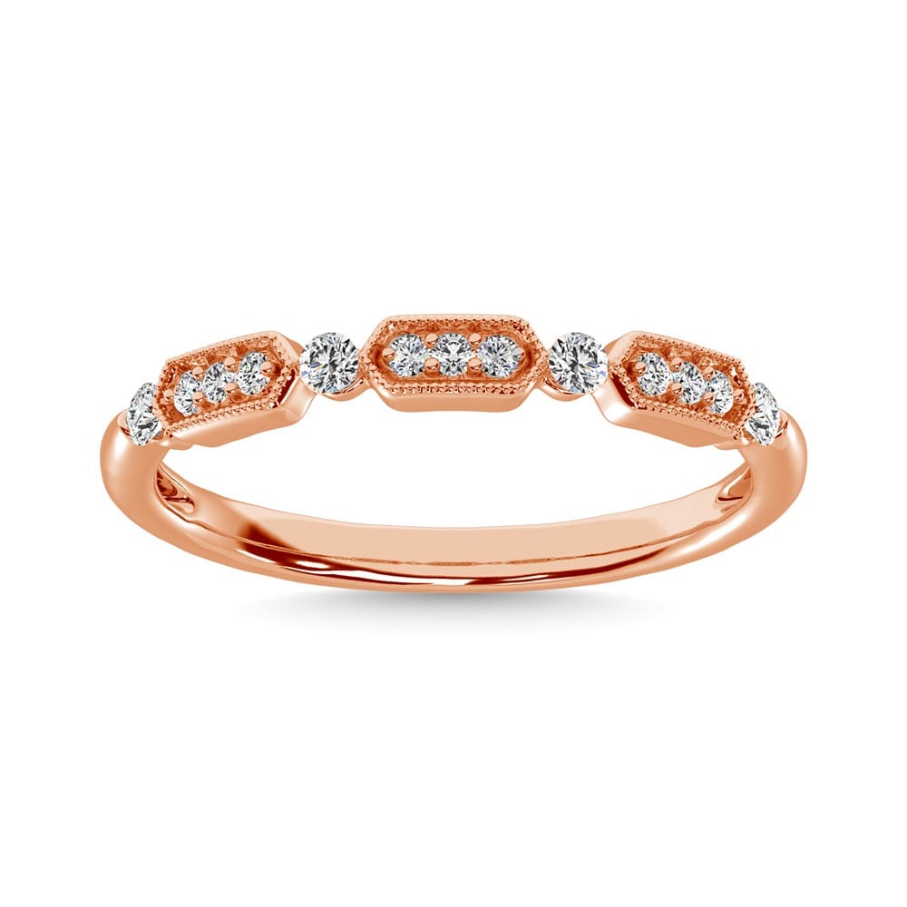 Diamond 1/6 Ct.Tw. Stack Band in 14K Rose Gold: Diamond 1/6 Ct.Tw. Stack Band in 14K Rose Gold 14k Rose Gold Stone Color: G-h Stone Clarity: I1 Each ring is presented in standard size 6.5. Complimentary resizing is available between sizes 510 (in 1