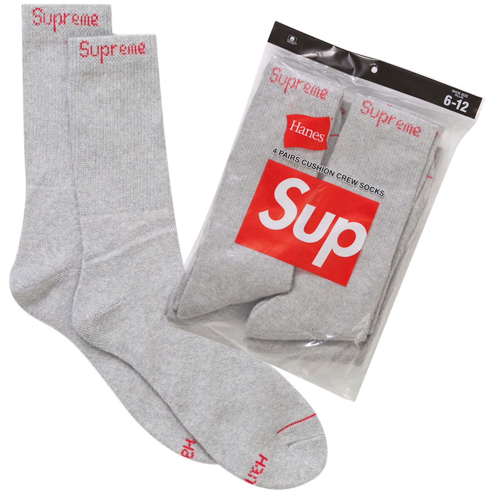 Set of Four Heather Gray Supreme Hanes Crew Socks (1 of 1)