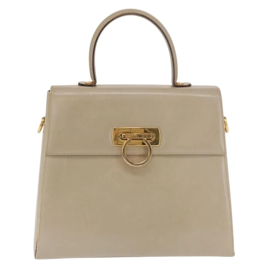 Beige Leather Handbag Salvatore Ferragamo Gancini Convertible Top Handle: Beige Leather Handbag Salvatore Ferragamo Gancini Convertible Top Handle Salvatore Ferragamo Gancini Convertible Top Handle bag in beige leather, designed for women. It measures 26 cm x 22 cm x 11 cm 