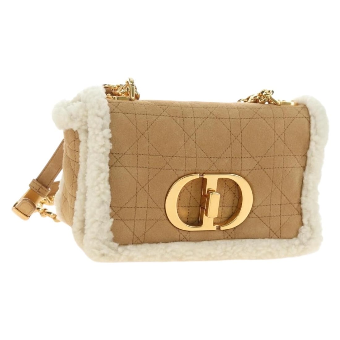 Christian Dior Caro beige canvas shoulder bag with padlock: Christian Dior Caro beige canvas shoulder bag with padlock Christian Dior Caro Chain Shoulder Bag in beige and gold canvas, made in Italy. It comes with a padlock and features a shoulder strap with an