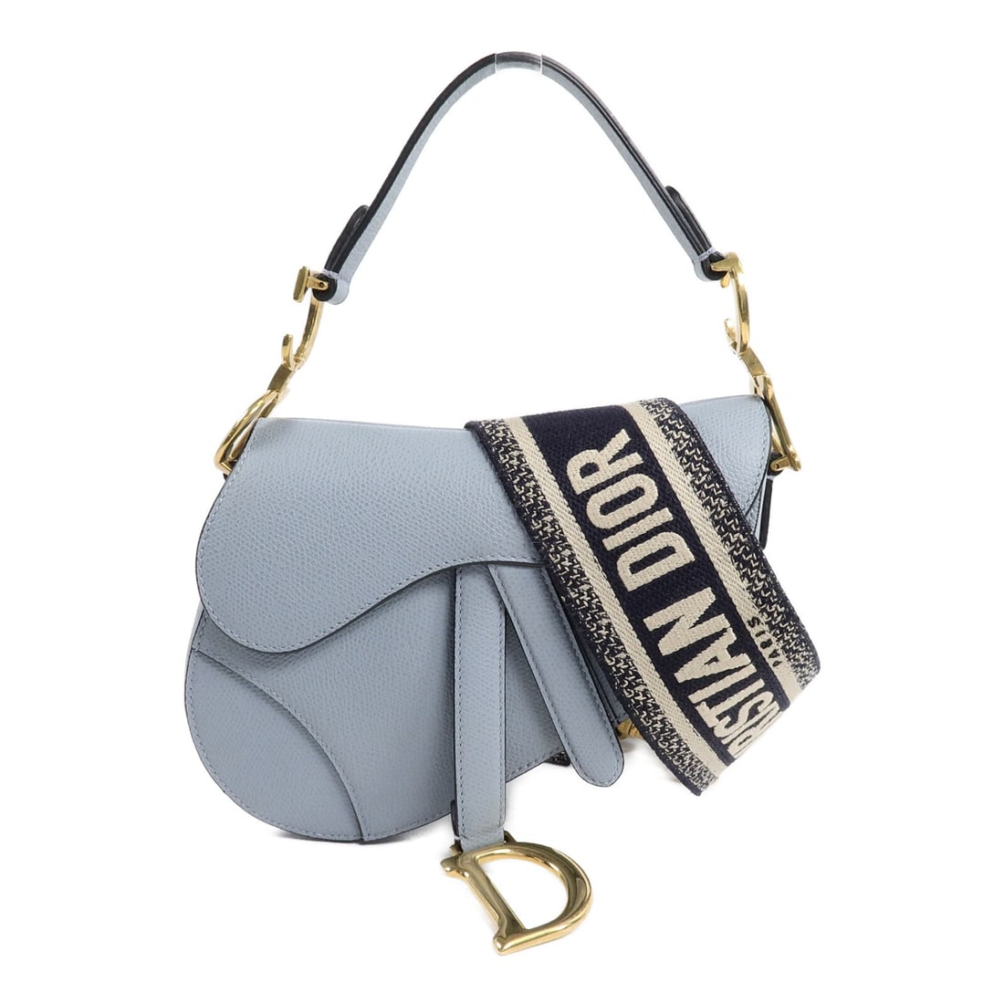 Dior Saddle Mini 2way Shoulder Bag Blue Calfskin CD GHW: Dior Saddle Mini 2way Shoulder Bag Blue Calfskin CD GHW Christian Dior Saddle Mini 2way shoulder bag in blue calfskin leather. It features a magnetic pocket and one open outside pocket, and comes with