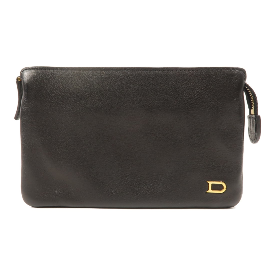 Delvaux black calfskin wallet with storage bag: Delvaux black calfskin wallet with storage bag DELVAUX wallet in black calfskin leather with gold-tone hardware. It features a compact design with a fastener closure, three open pockets, and four card