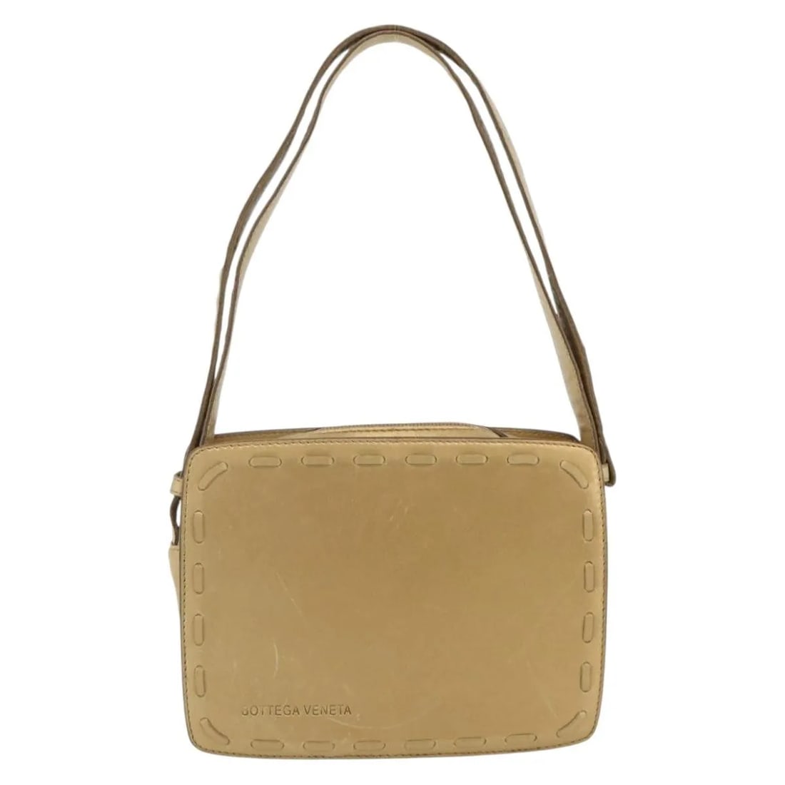 Bottega Veneta Vintage Leather Shoulder Bag Gold 20cm: Bottega Veneta Vintage Leather Shoulder Bag Gold 20cm Vintage Bottega Veneta leather bag in gold for women. This Italy-made piece is in fair condition with visible wear throughout, including loss of s