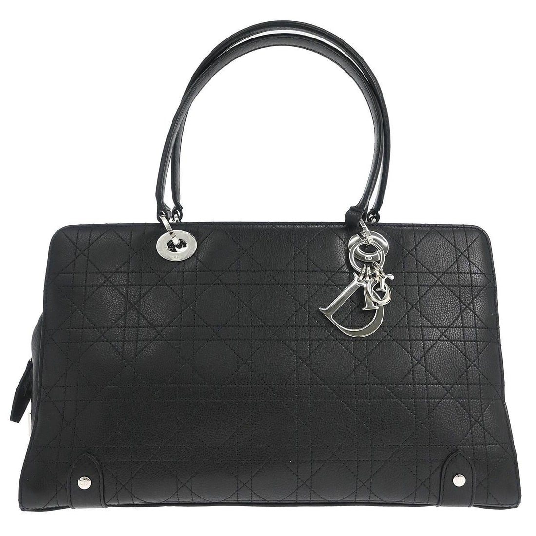 Dior Cannage Black Lambskin Tote Bag with Dust Bag and Card: Dior Cannage Black Lambskin Tote Bag with Dust Bag and Card Christian Dior Cannage tote handbag in black lambskin with quilted detailing and double handles. This large women's tote features a black li