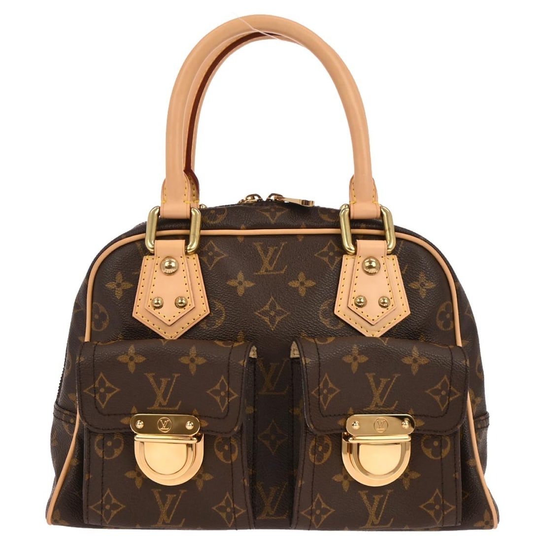 Louis Vuitton Manhattan PM Monogram Canvas Handbag Brown M40026: Louis Vuitton Manhattan PM Monogram Canvas Handbag Brown M40026 Vintage Louis Vuitton Monogram Manhattan PM handbag in brown Monogram canvas with leather trim and double handles. This zip-closure hand