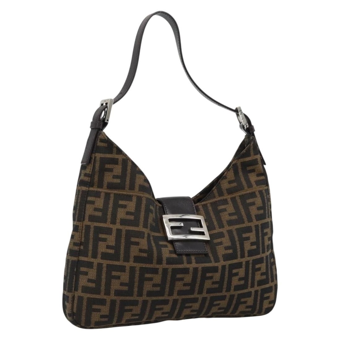 Fendi Mamma Baguette Zucca Canvas Shoulder Bag Black Brown Silver: Fendi Mamma Baguette Zucca Canvas Shoulder Bag Black Brown Silver Fendi Mamma Baguette shoulder bag in Zucca canvas with a black, brown, and silver colorway. It comes with a dust bag and was made in I