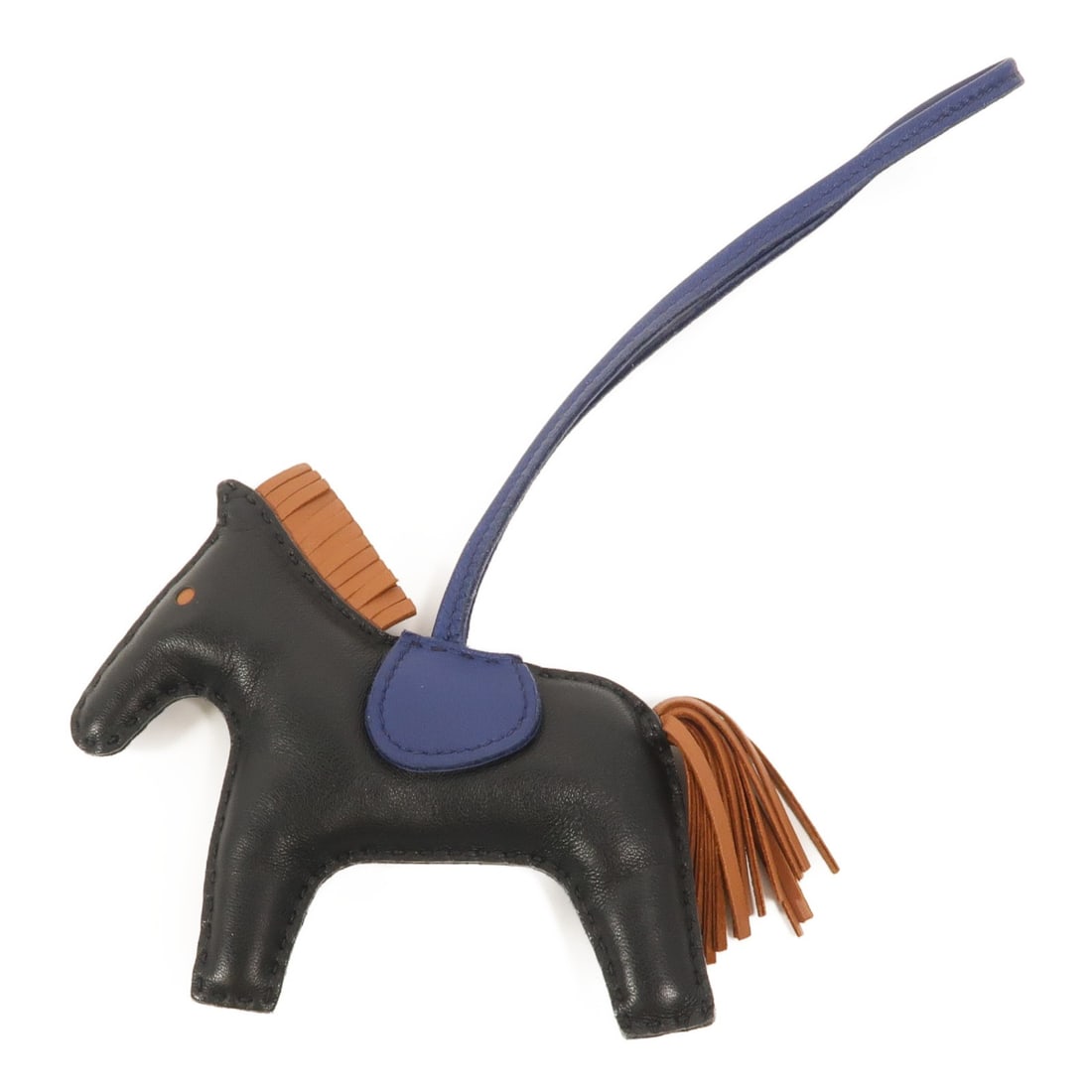 Hermes Rodeo MM Lambskin Bag Charm Noir Gold Bleu Saphir: Hermes Rodeo MM Lambskin Bag Charm Noir Gold Bleu Saphir Hermes Rodeo MM charm in Agneau Milo leather, presented in Noir, Gold, and Bleu Saphir. It is identified as model D/89/37/73 and is stamped D, 