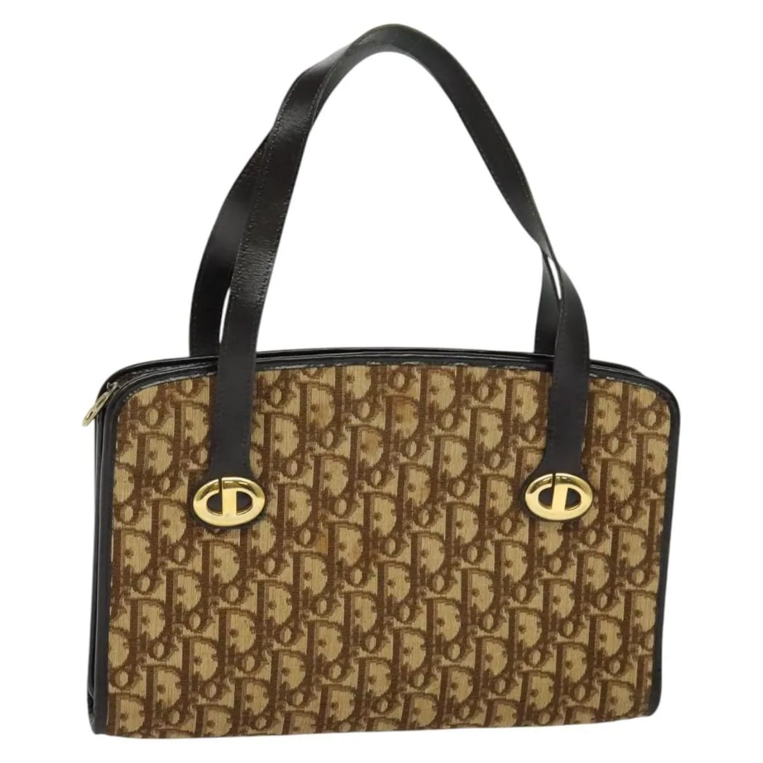 Brown Canvas Christian Dior Trotter Vintage Handbag for Women: Brown Canvas Christian Dior Trotter Vintage Handbag for Women This Christian Dior Vintage Trotter Handbag features a classic brown canvas exterior and is designed for women. The bag is crafted in Fran