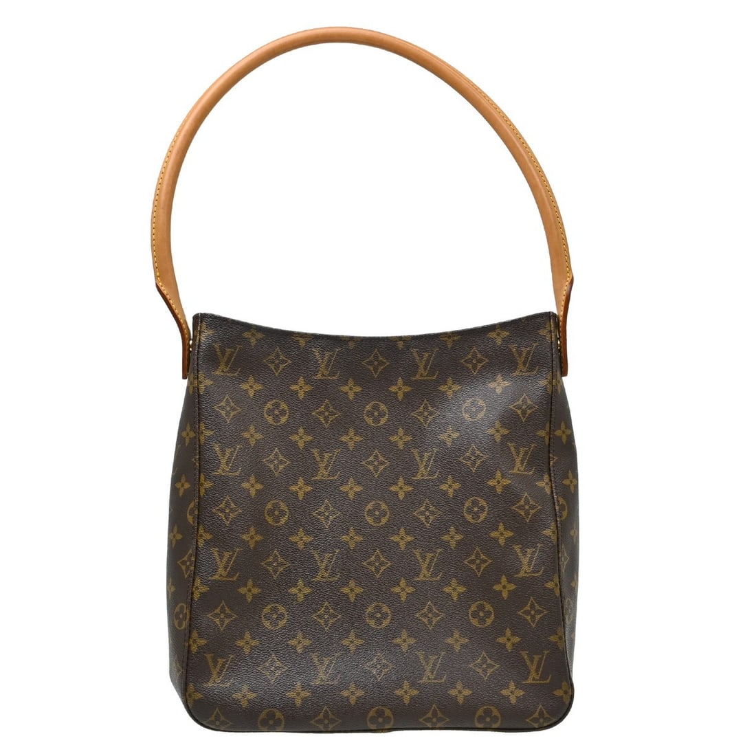Louis Vuitton Looping GM Monogram Shoulder Bag M51145: Louis Vuitton Looping GM Monogram Shoulder Bag M51145 Vintage Louis Vuitton Looping GM shoulder bag in brown Monogram canvas with leather trim and a beige leather strap. The interior includes one zipp