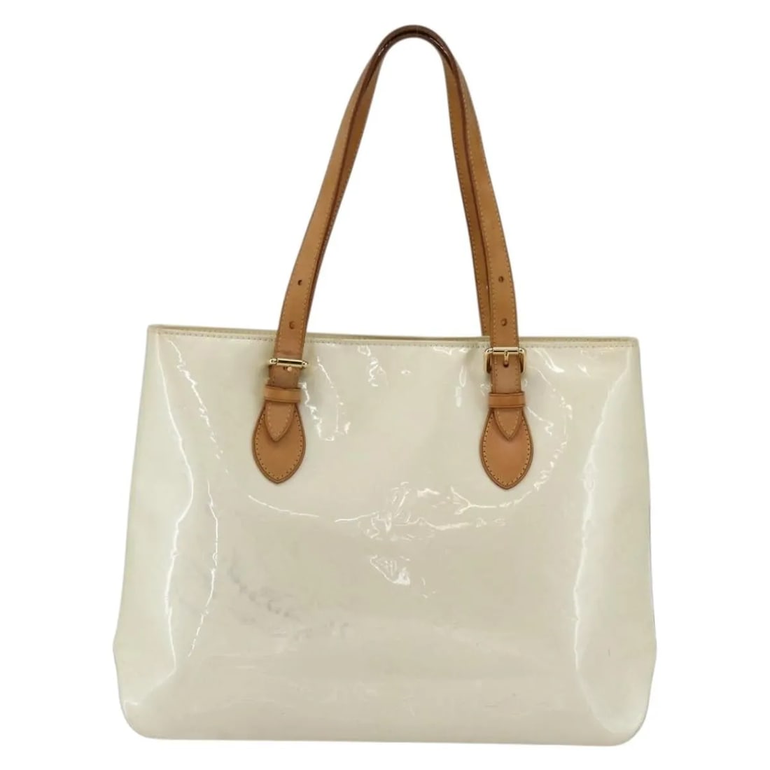 Louis Vuitton Brentwood Patent Leather Monogram Beige Tote 38x29x9cm: Louis Vuitton Brentwood Patent Leather Monogram Beige Tote 38x29x9cm This Louis Vuitton Brentwood Handbag features the iconic Monogram Vernis patent leather in beige, designed for women. It presents s