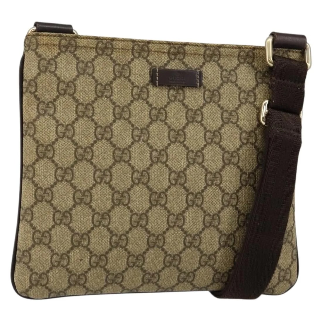 Gucci Flat Messenger Unisex Beige GG Canvas Shoulder Bag: Gucci Flat Messenger Unisex Beige GG Canvas Shoulder Bag This pre-owned Gucci Flat Messenger Bag features the iconic GG canvas in beige and is designed for unisex use. The bag shows signs of use, incl