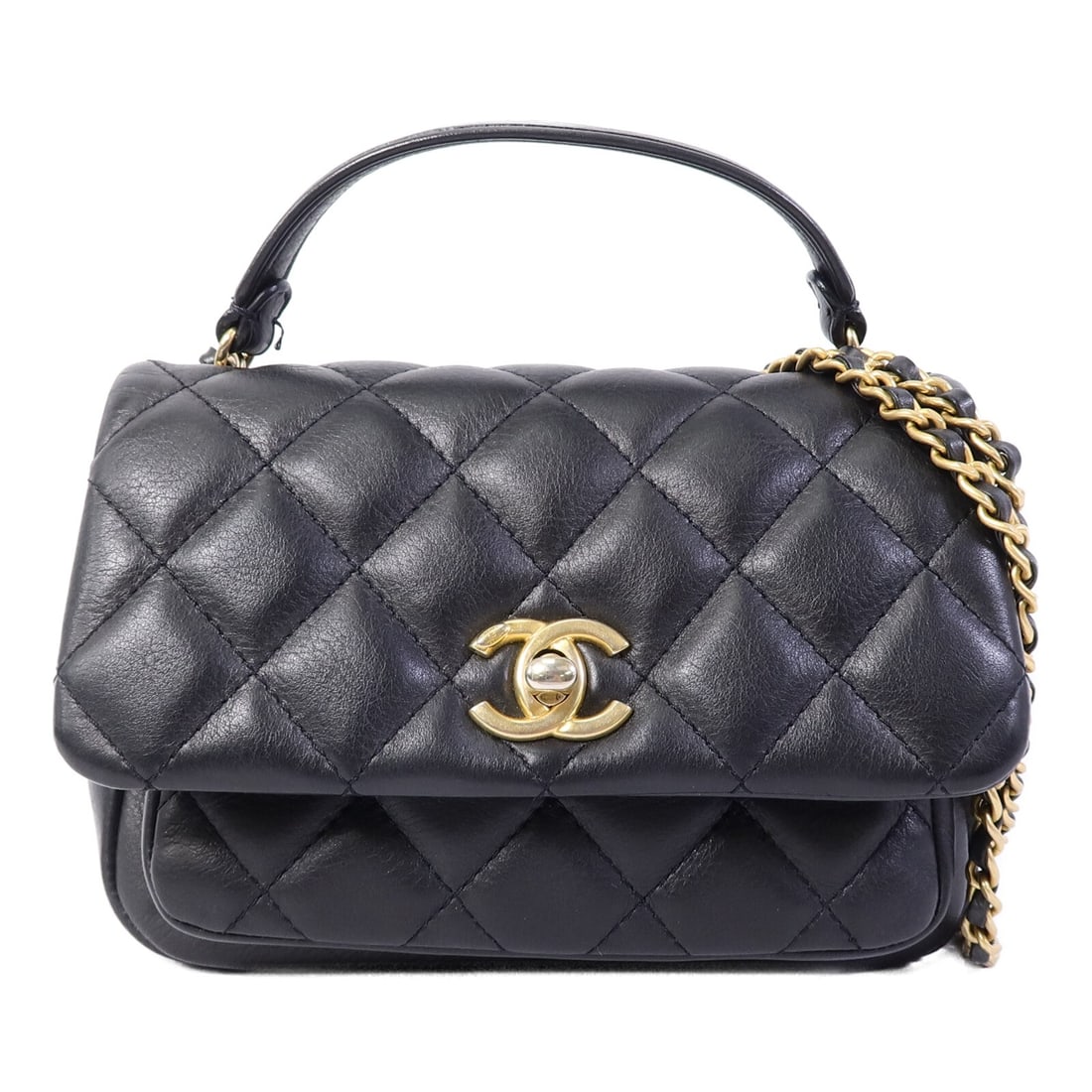 CHANEL CC lambskin 2 way chain shoulder bag black GHW: CHANEL CC lambskin 2 way chain shoulder bag black GHW A CHANEL 2-way chain shoulder bag in black lambskin leather. It features a turn lock closure, two inside zip pockets, and comes with a hologram st