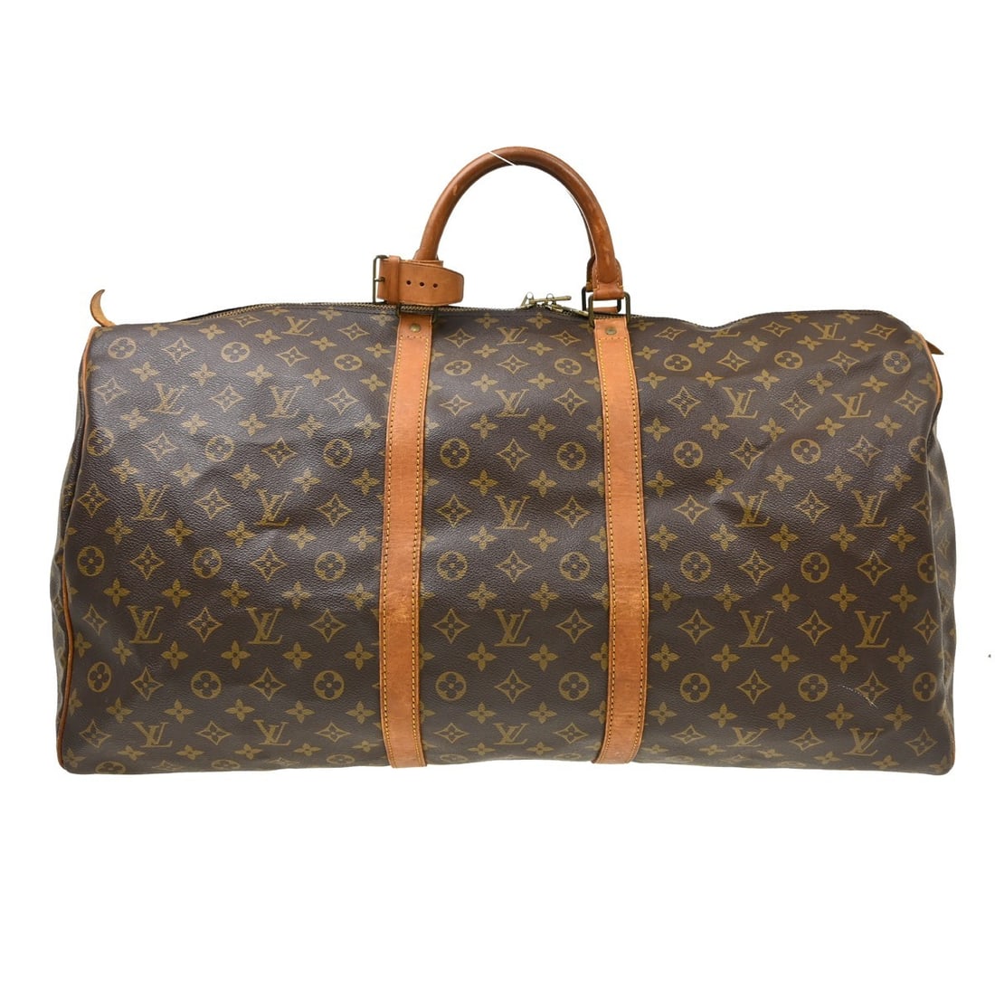 Louis Vuitton Keepall 60 Monogram Duffle Bag M41422: Louis Vuitton Keepall 60 Monogram Duffle Bag M41422 Louis Vuitton Keepall 60 travel handbag in Monogram canvas and leather, designed as an extra large duffle with a zip closure and double handles. It 
