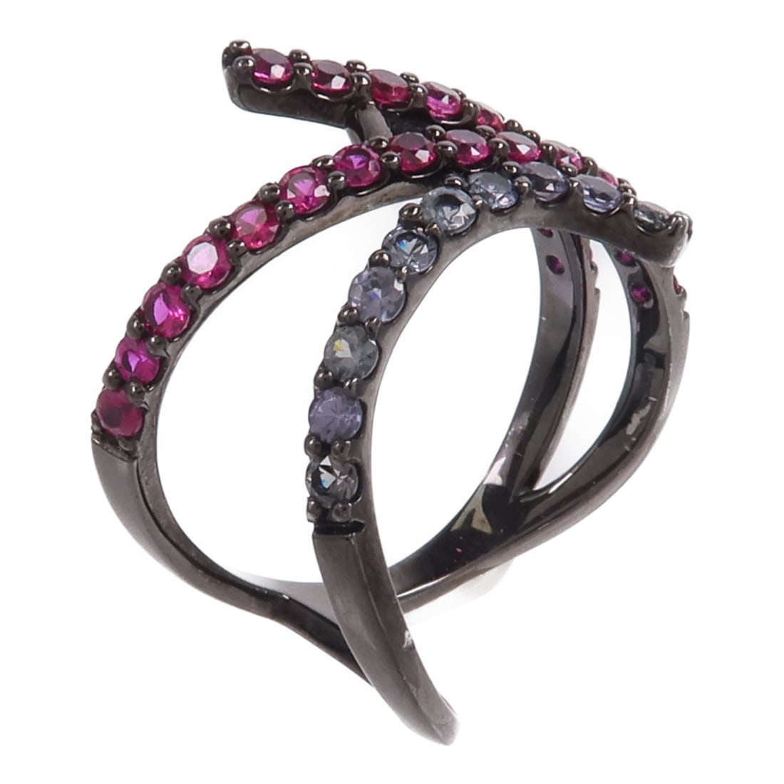 Pt900 Platinum Ruby Garnet Ring Black Plated US 8.5: Pt900 Platinum Ruby Garnet Ring Black Plated US 8.5 A ring featuring ruby and garnet with a Pt900 platinum and black plated setting. It is size US 8.5 and comes with an identification book. Condition 